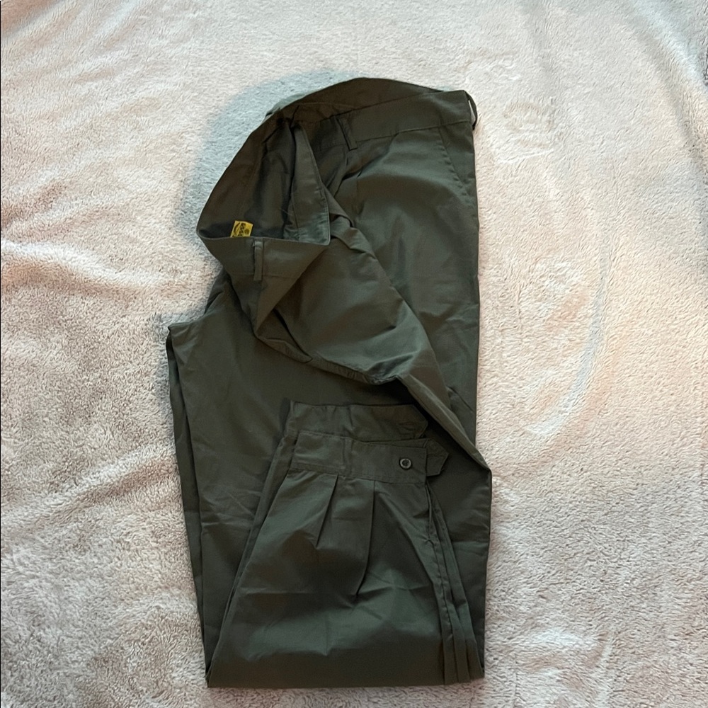 Olive Green Pleated Casual Trousers
